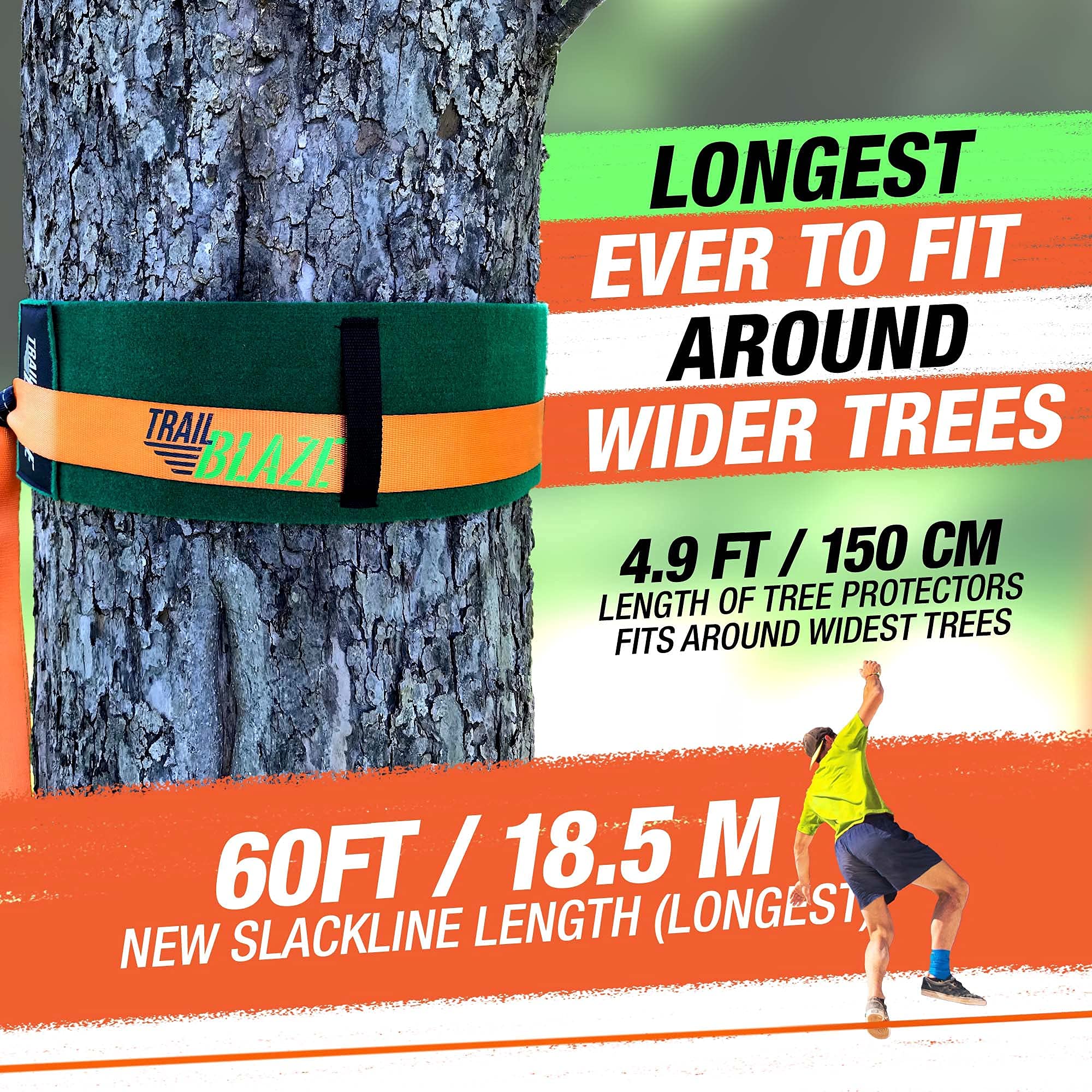 Complete Slackline Kit 60ft - Wider Tree Protectors Slack Lines for Backyard