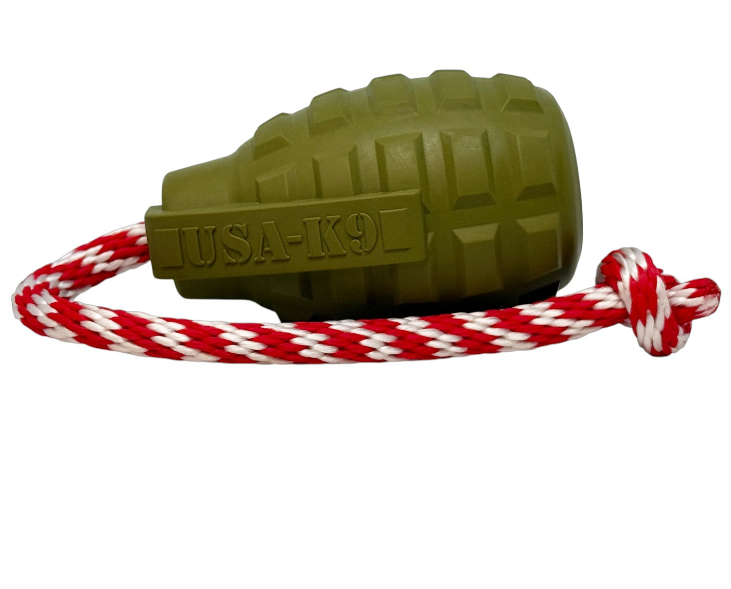 USA-K9 Grenade Rubber Treat Dispenser & Tug Toy – Army Green