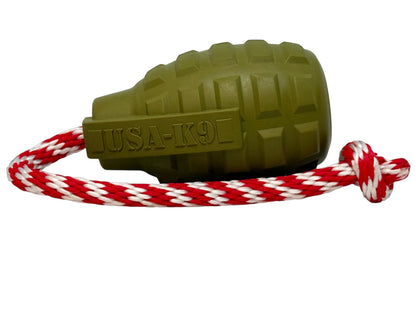 USA-K9 Grenade Rubber Treat Dispenser & Tug Toy – Army Green