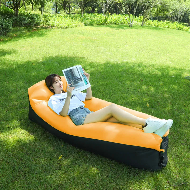Portable Inflatable Lounger Air Sofa, Quick-Inflate Beach & Camping Couch, Foldable Outdoor Lounger