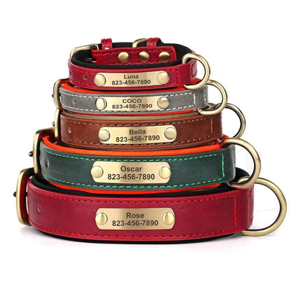 Personalized PU Leather Dog Collar with Custom Engraved ID Tag