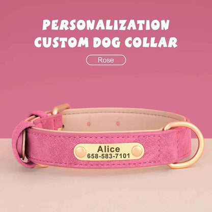 Personalized PU Leather Dog Collar with Custom Engraved ID Tag