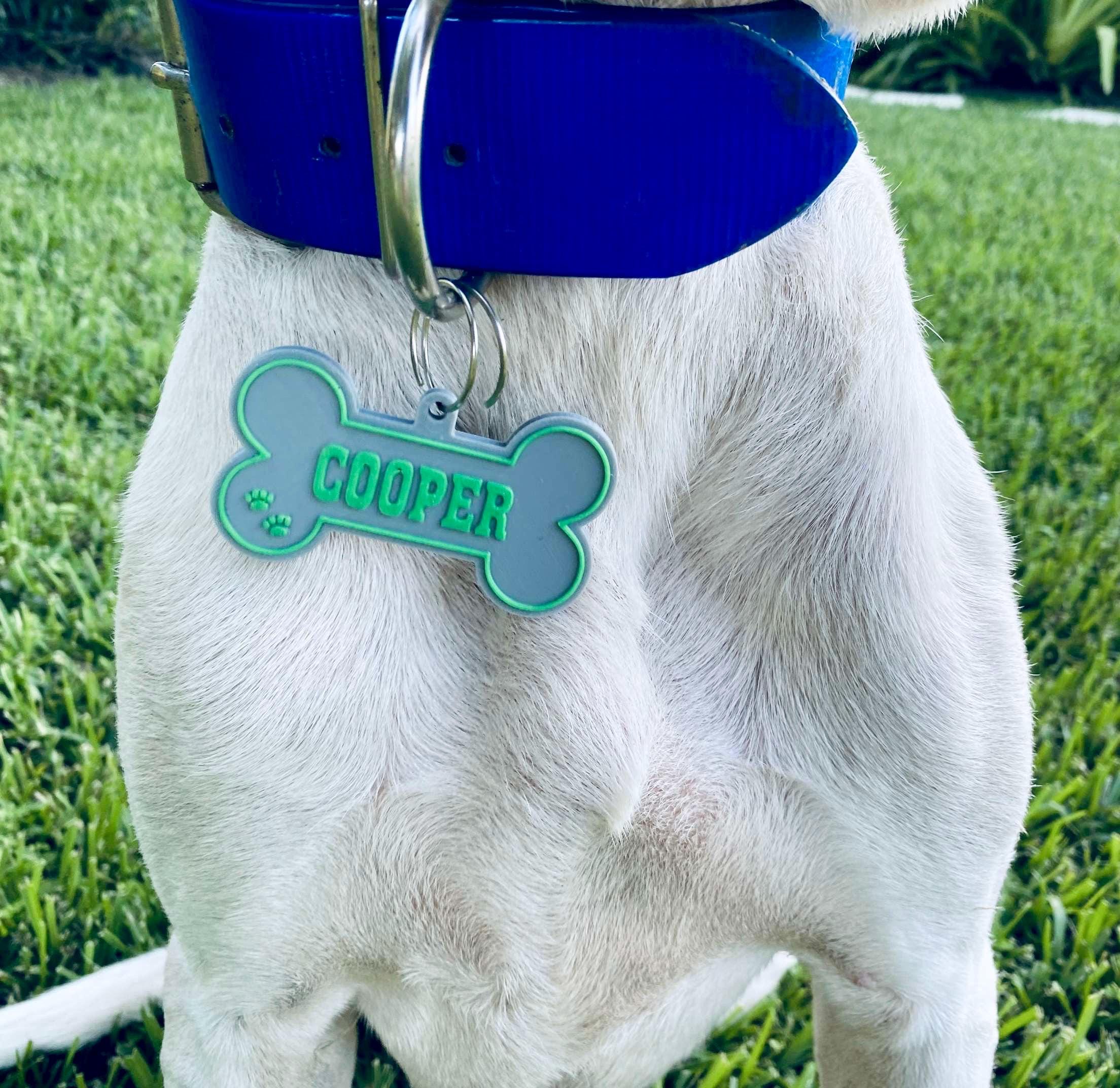 Custom Pet Name ID Tag Dog Bone Shape Collar Charm